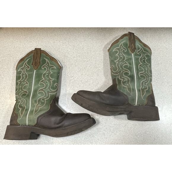 Justin Gypsy Raya Brown & Green Leather Western Cowgirl Boots Women’s Size 9B - Picture 4 of 8
